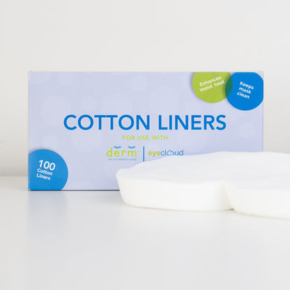 Box of DERM Dry Eye Relief Mask cotton liners with a white background
