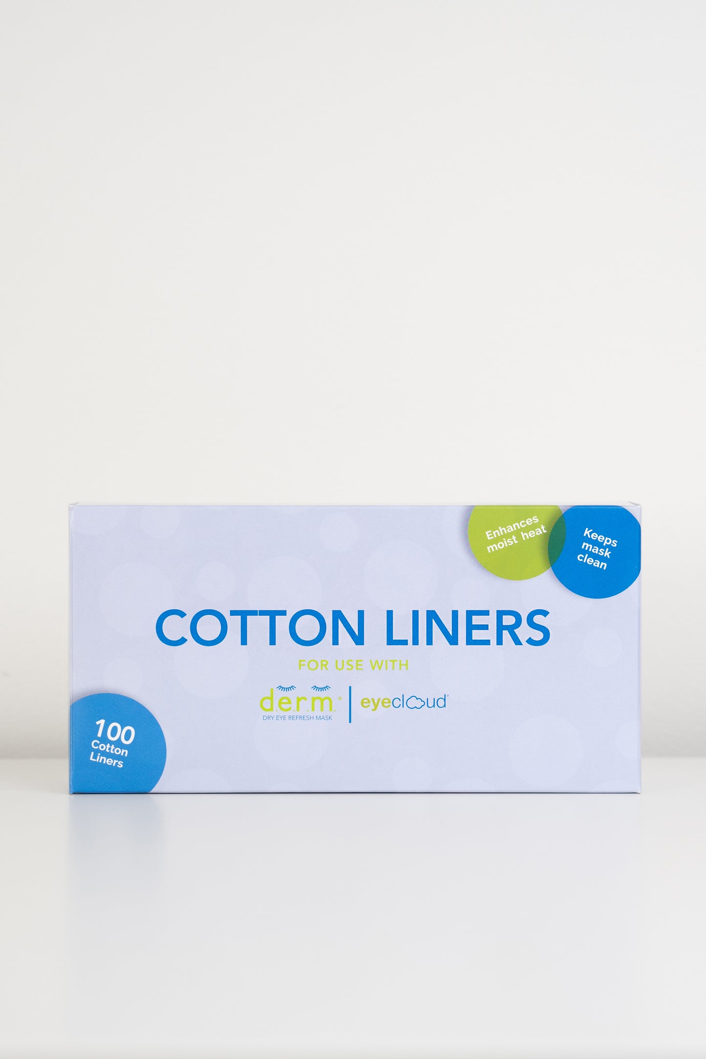 Box of cotton liners with 'Derm' branding on a white background