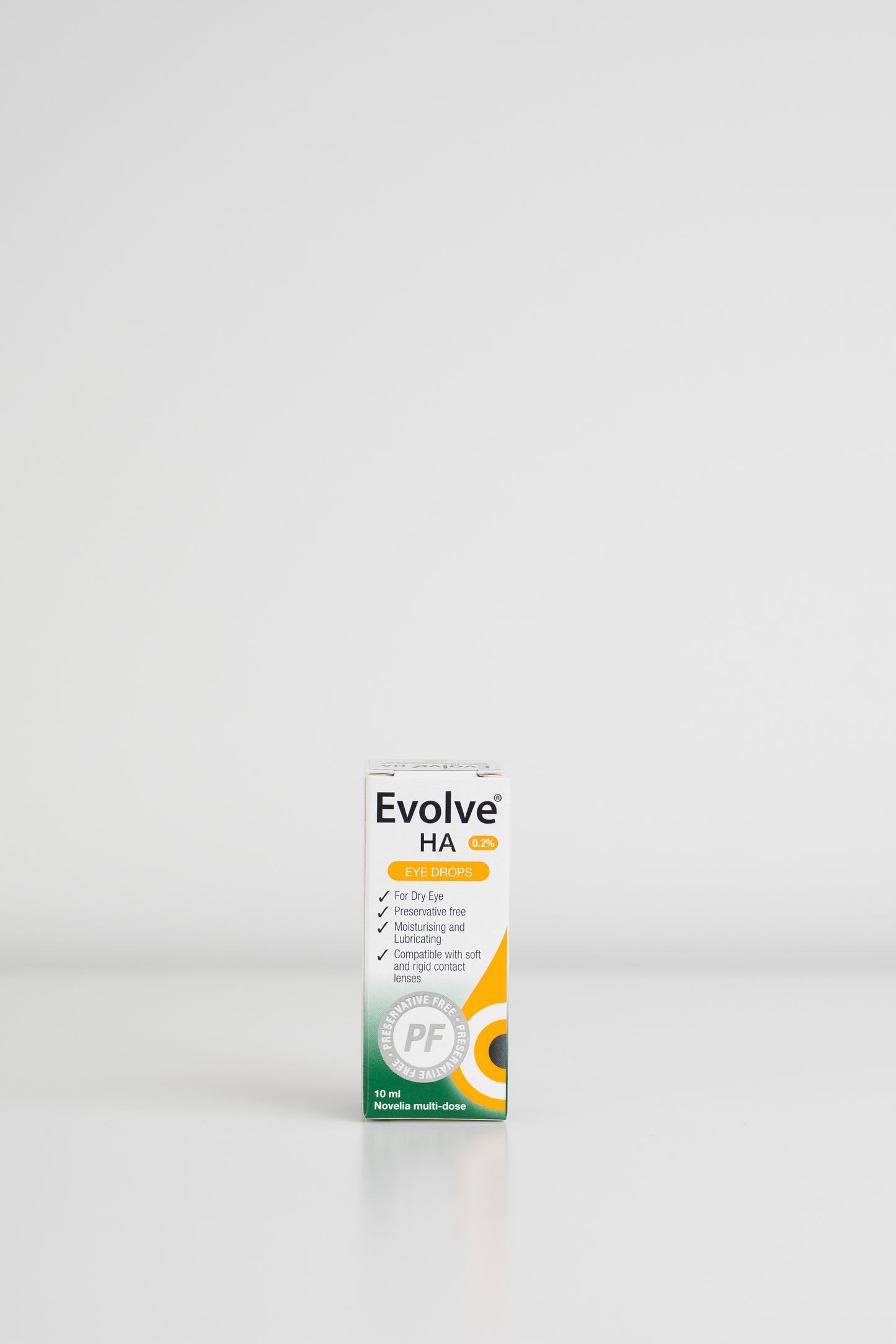 Evolve HA eye drops box on a white background