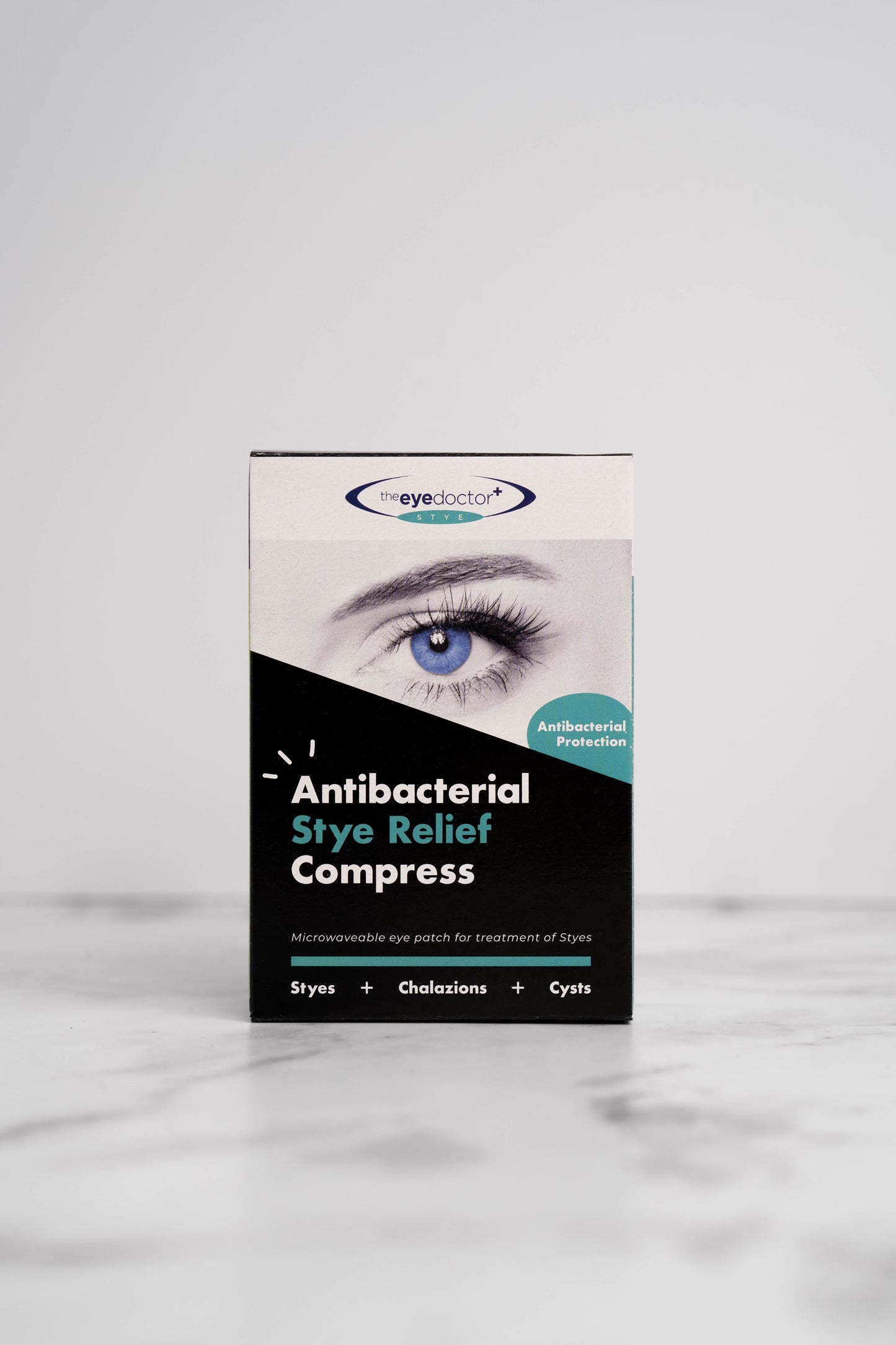 The Eye Doctor Antibacterial Stye Relief Compress packaging for stye treatment.