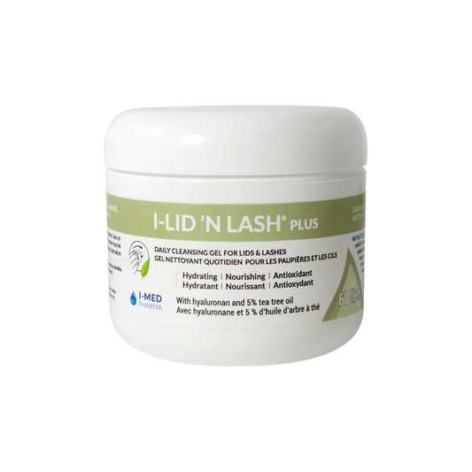 A box of 60 I-Lid N Lash Plus Wipes. Daily cleansing gel for lids and lashes with 5% tea tree oil.