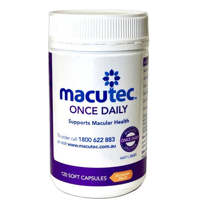 Macutec Once Daily supplement container on a white background