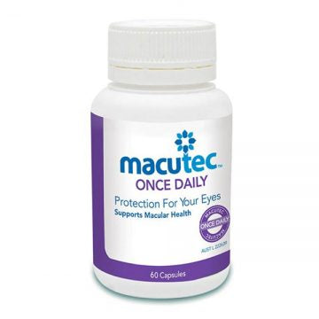 Macutec Once Daily supplement bottle on a white background