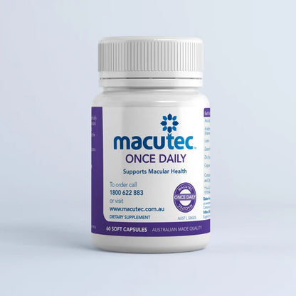 Macutec dietary supplement bottle on a light gray background