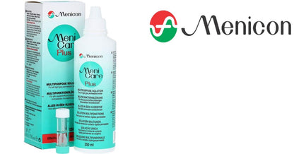 Menicon Menicare Plus solution packaging on a white background