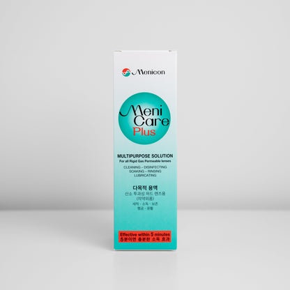 Menicare Plus multipurpose solution box on a white background