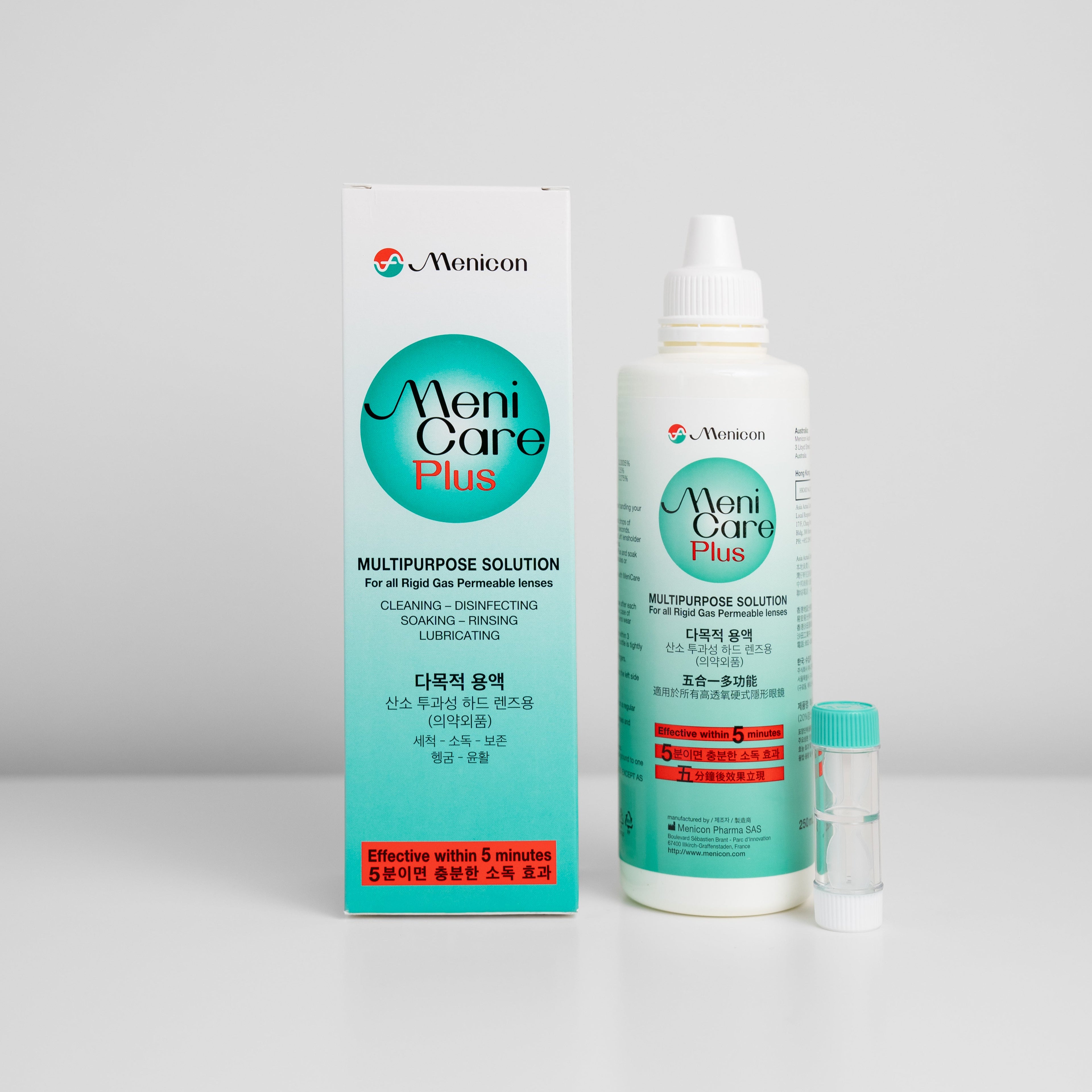 Menicare Plus solution packaging on a white background