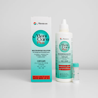 Menicare Plus solution packaging on a white background