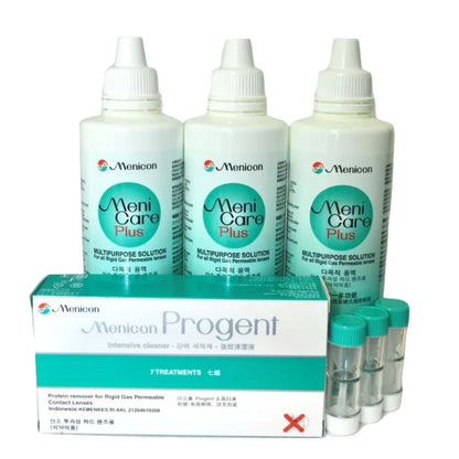 Menicon RGP Lens Value Pack: 3× MeniCare Plus + Progent