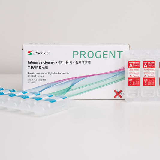 Menicon progent intensive cleaner for contact lenses packaging on a white background