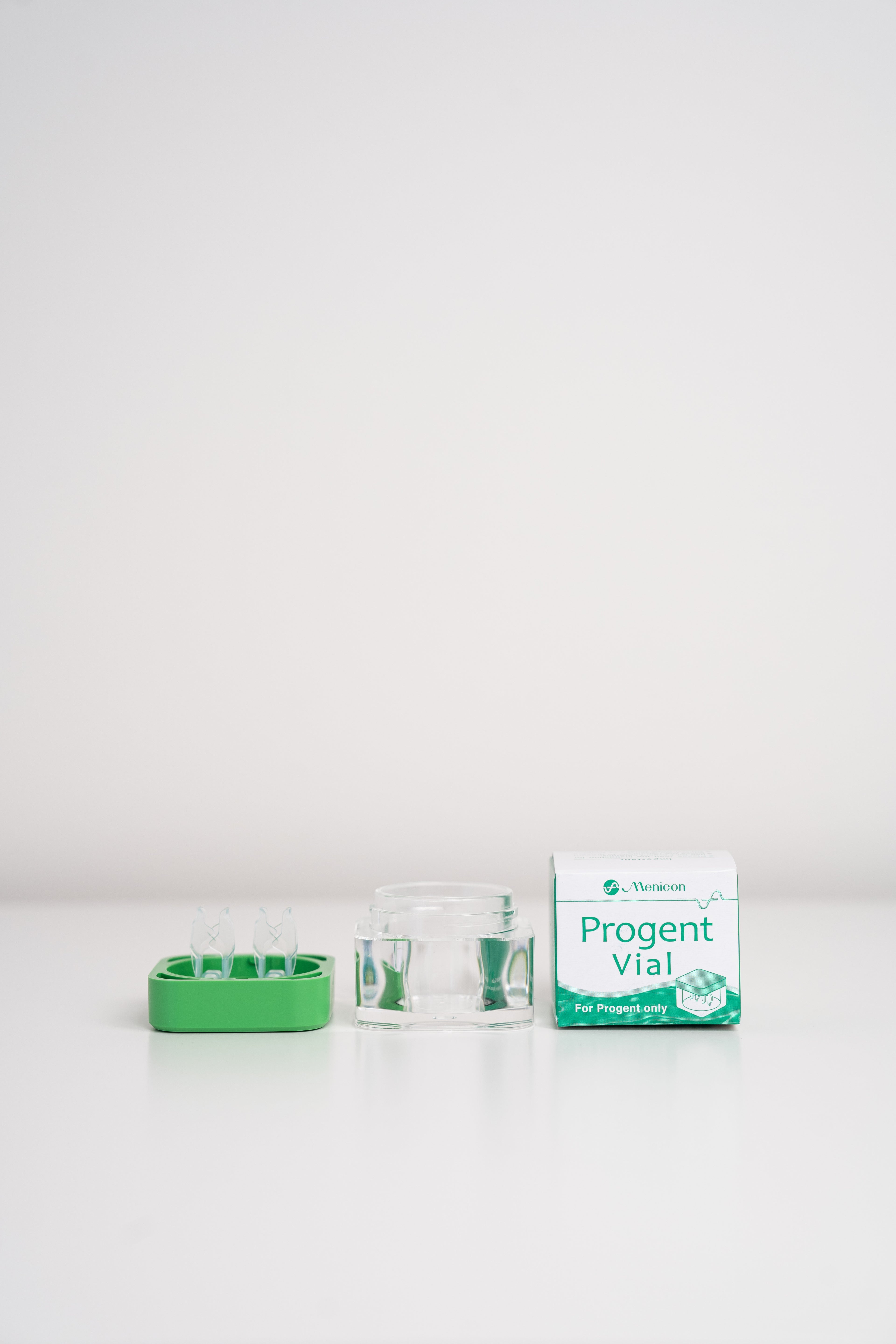 Progent Vial packaging with a green lid on a white background