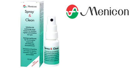 Menicon Spray & Clean packaging and bottle on a white background
