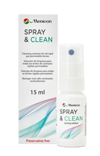 Menicon Spray & Clean solution packaging and bottle on a white background