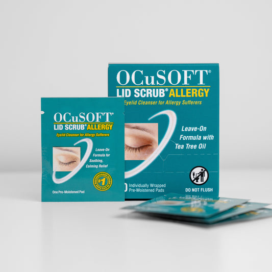 Packaged Ocusoft Allergy eyelid hygiene wipes