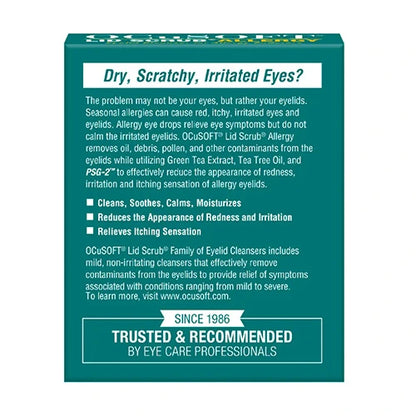 Ocusoft Lid Scrub packaging with text on a white background