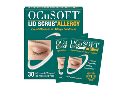 Ocusoft Lid Scrub Allergy Wipes for gentle eyelid cleansing and relief from irritation caused by allergies.