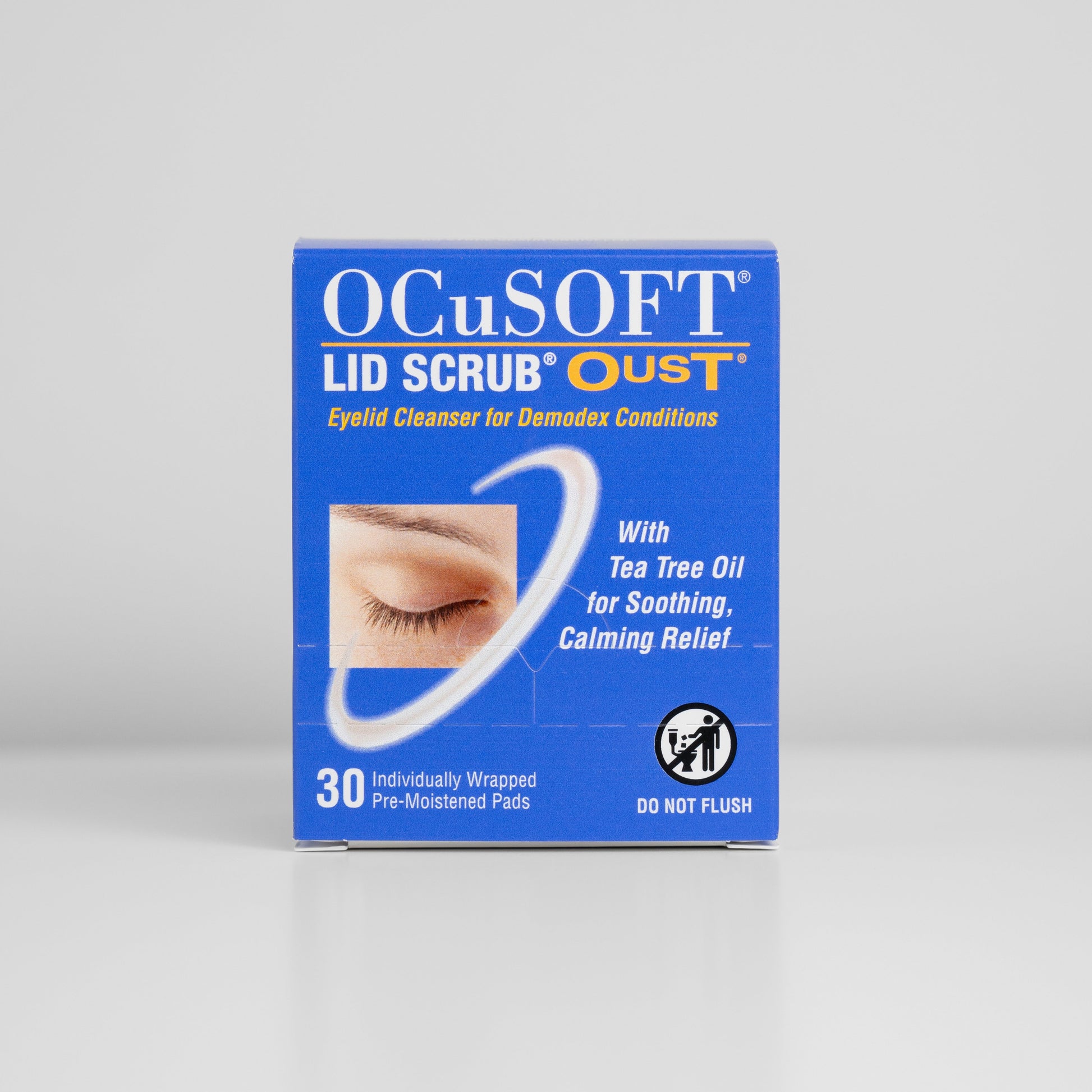Box of OCuSOFT Lid Scrub Oust on a gray background