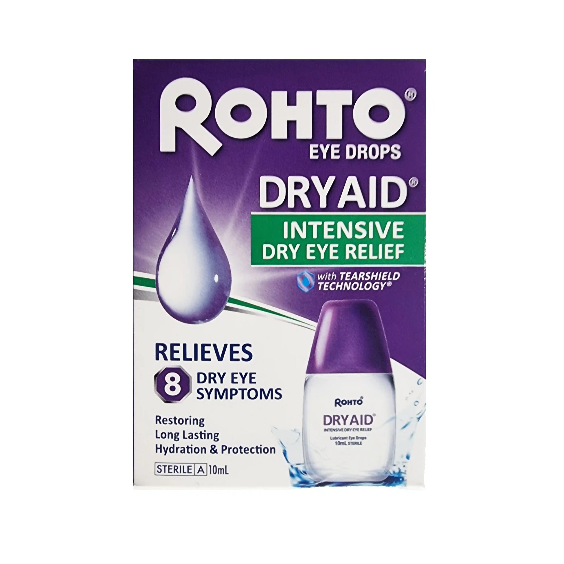Rohto Dry Aid eye drops packaging on a white background