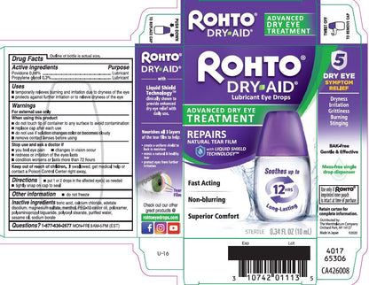 Rohto Dry Aid eye drop packaging with label and product image.