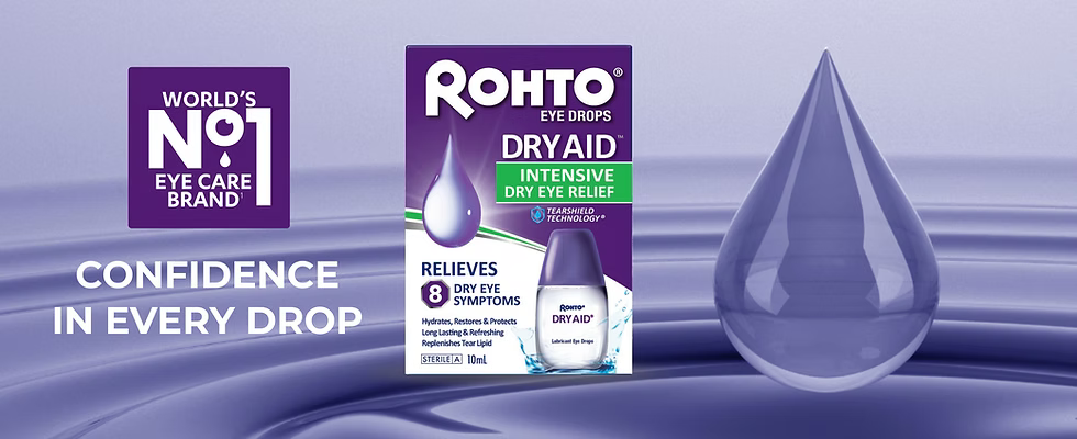 Rohto Eye Drops Dry Aid Intensive Dry Eye Relief branding.