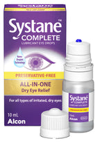 Systane Complete lubricant eye drops packaging and bottle on a white background