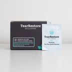 TearRestore HylaWipe eyelid cleansing wipes packaging for blepharitis relief, on a white background