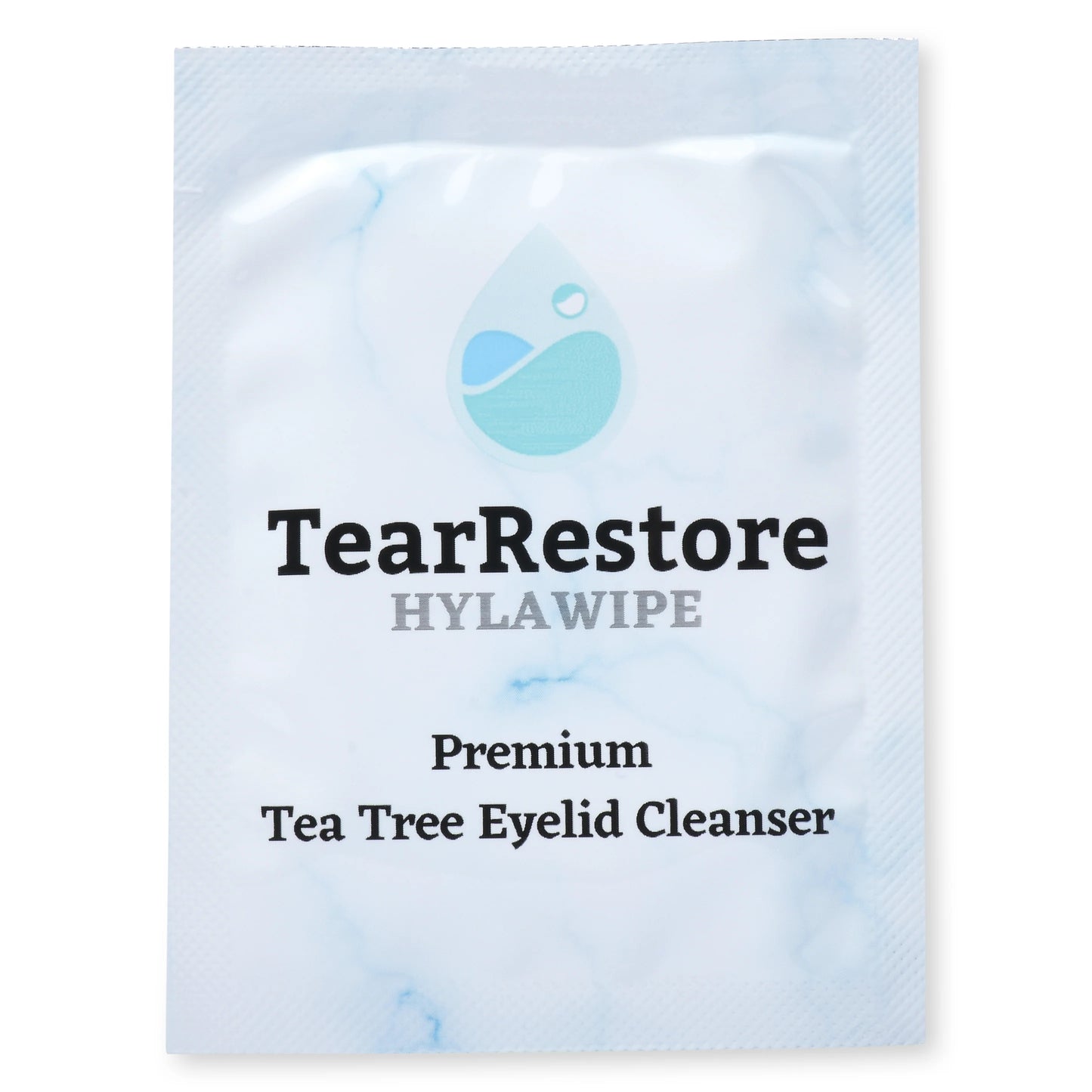 TearRestore Hylawipe eyelid cleanser packet on a white background