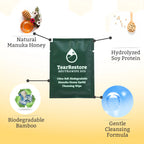 TearRestore Neutrawipe Eco packaging with ingredients displayed on a gradient background