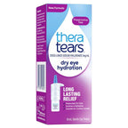 Close-up of TheraTears Dry Eye Hydration eye drops 10ml bottle with dropper tip, contact lens friendly
