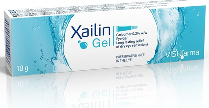 Xailin Gel packaging with blue and white design on a reflective surface