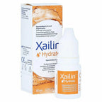 Box and bottle of Xailin Hydrate Eye Drops on a white background.