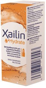 Xailin Hydrate eye drop box with orange and white design