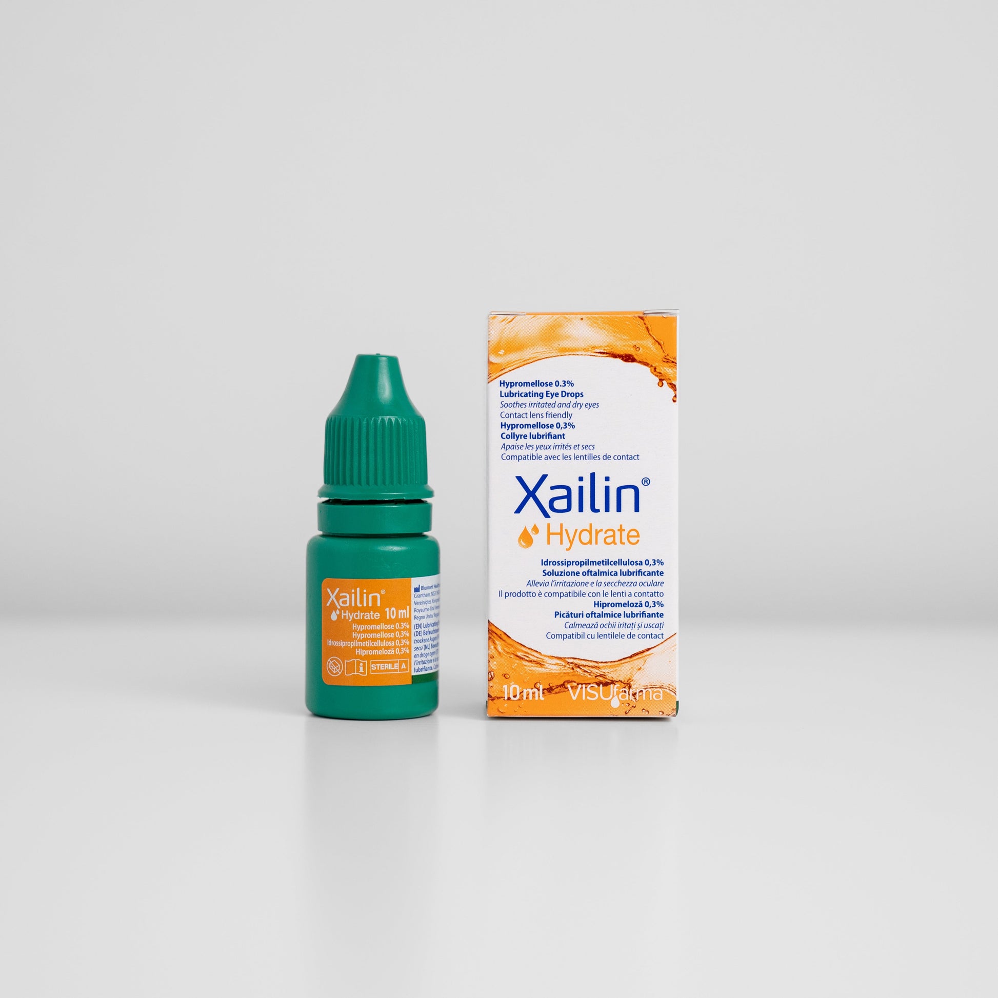 Box and bottle of Xailin Hydrate drops