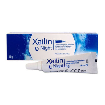 Xailin Night Gel for overnight relief, providing intense hydration and protection for dry, irritated eyes while you sleep.