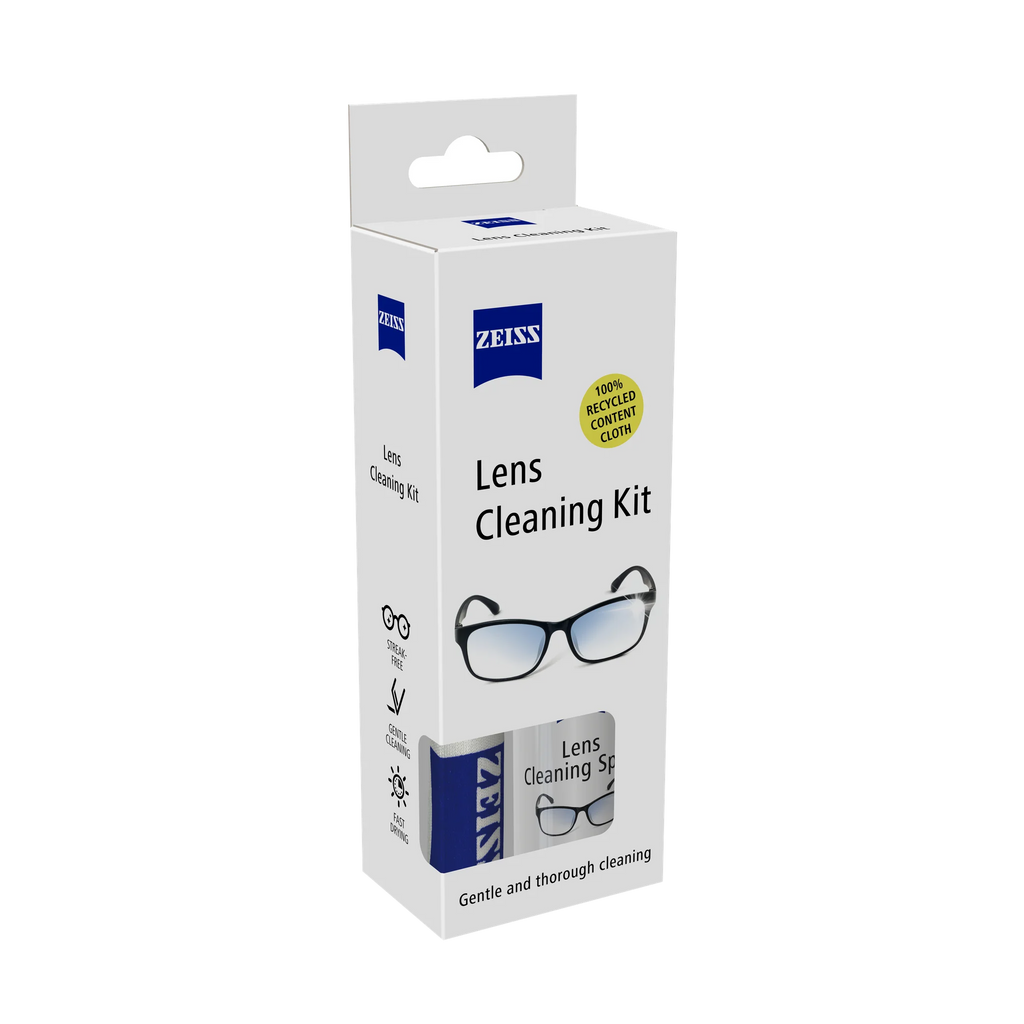 Zeiss Lens Cleaning Kit box for cleaning eyeglasses and camera lenses, on a white background