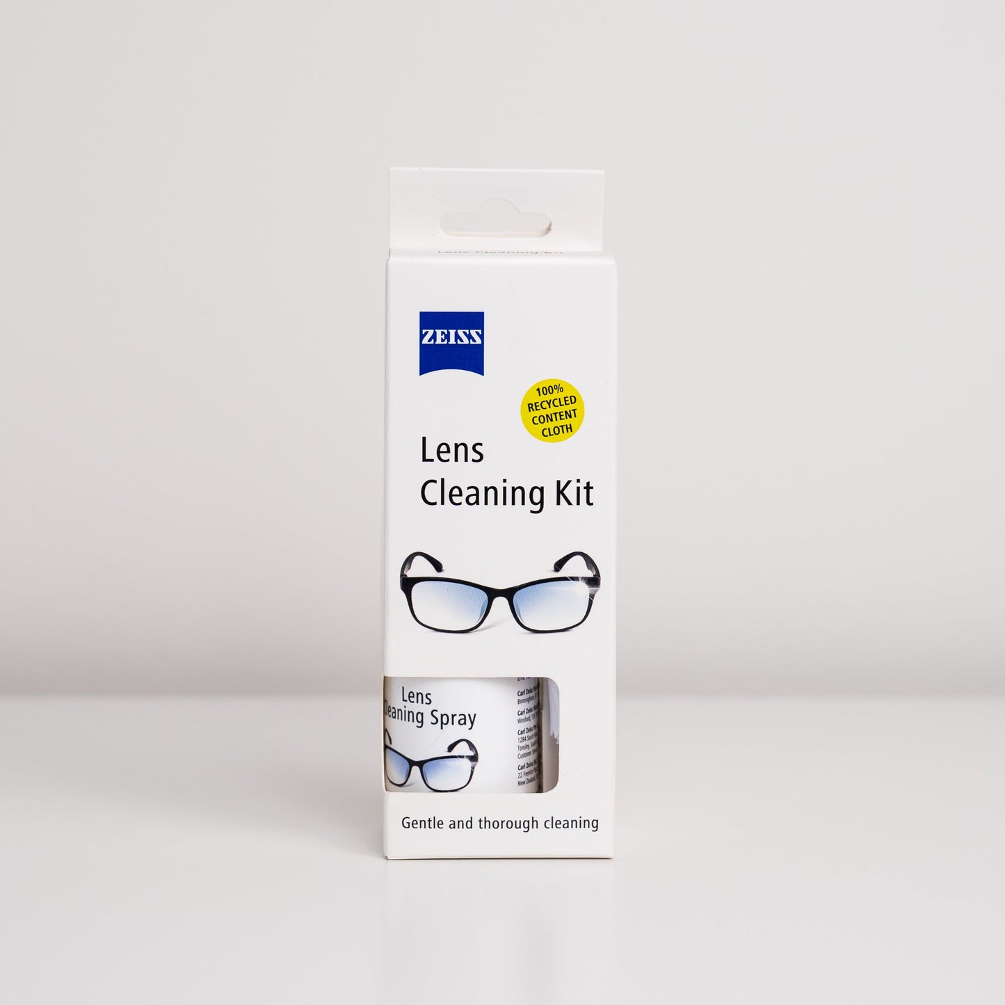ZEISS lens cleaning kit packaging on a white background