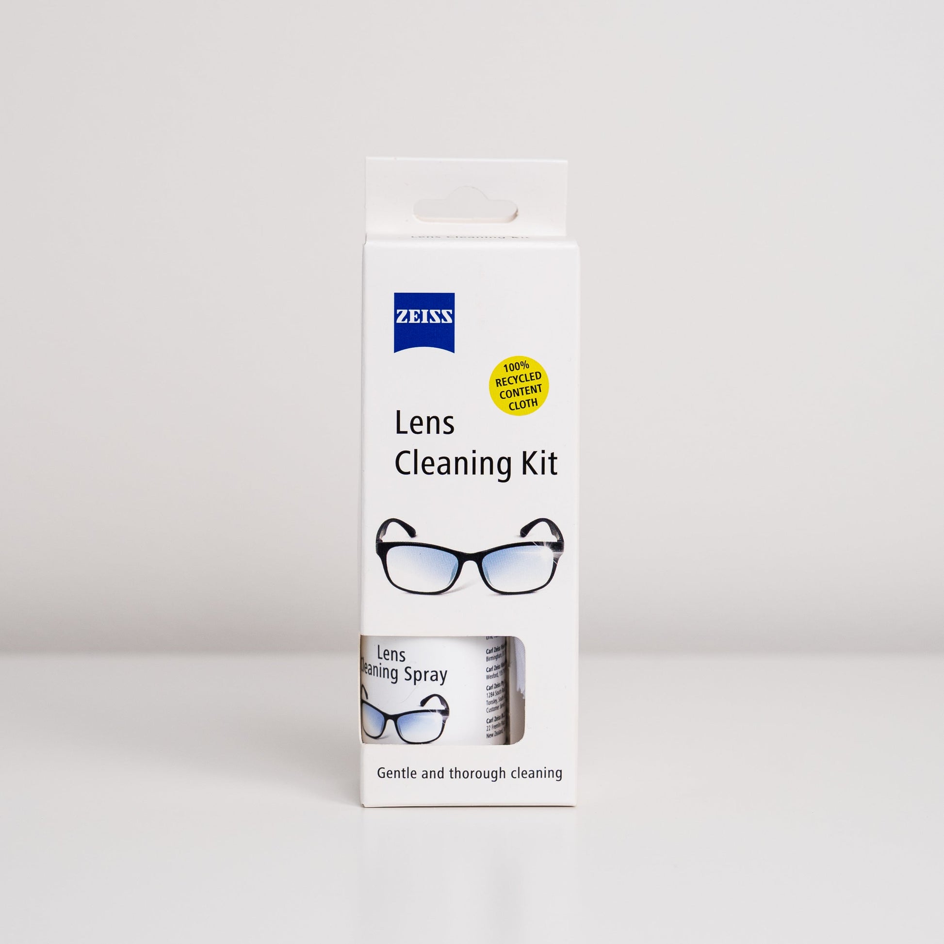 ZEISS lens cleaning kit packaging on a white background