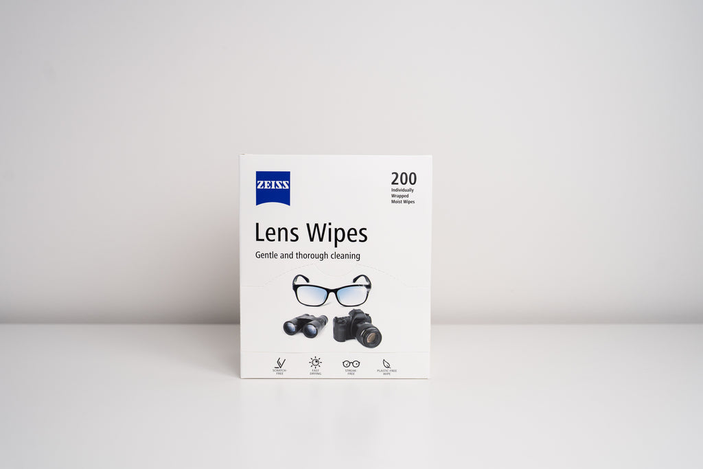 Zeiss Lens Wipes 200-pack box for cleaning eyeglasses and camera lenses