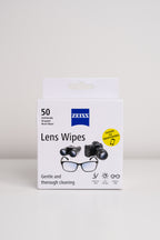 Zeiss 50-pack lens wipes packaging on a white background